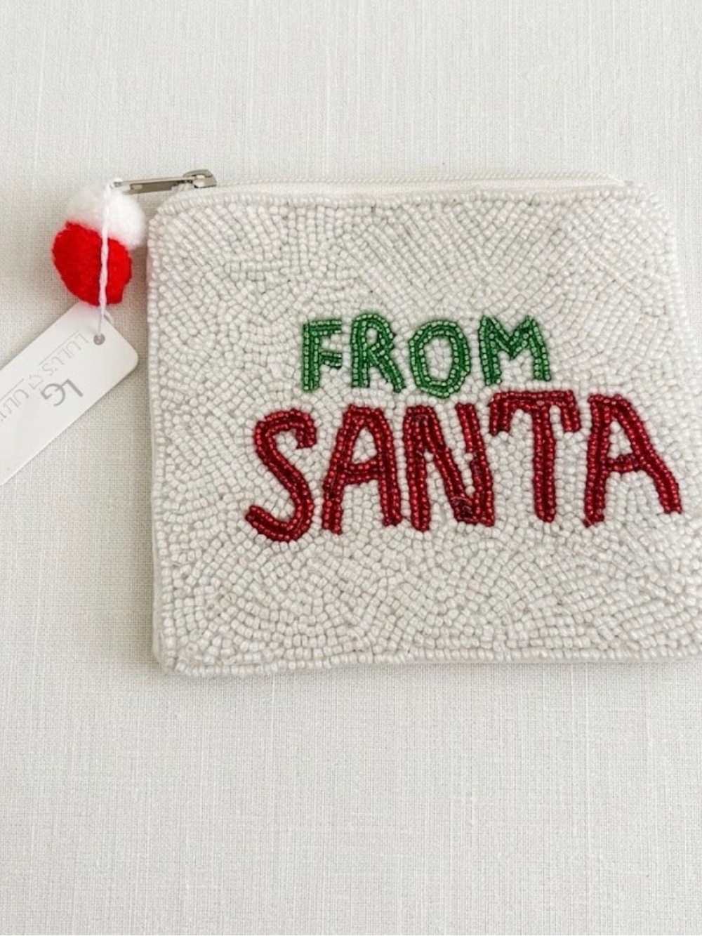 NWT Lori's Gifts Beaded "From Santa" Christmas Coin Purse Pouch
